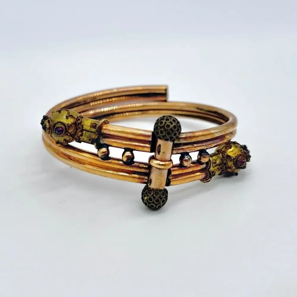 Vintage Victorian Etruscan Revival Bypass Hinged Bangle Bracelet Jewelry
